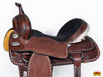 Hilason Western Horse Trail Barrel Racing American Leather Saddle Dark Brown